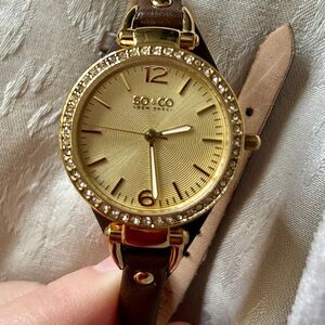SO&CO Gold and Leather Watch